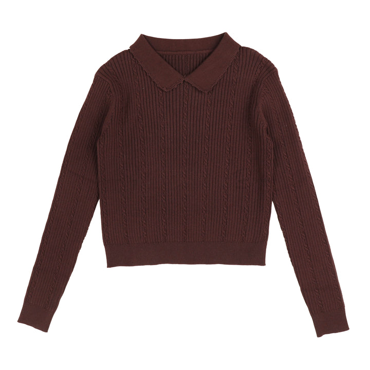 HKN037 TEXTURED COLLAR KNIT - PLUM