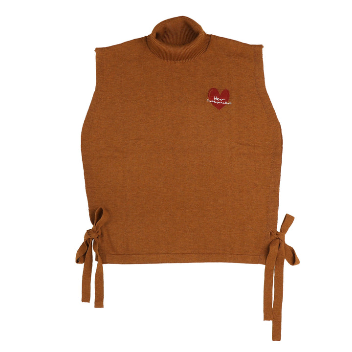 HKN039 TURTLENECK VEST WITH INTARSIA HEART - BROWN