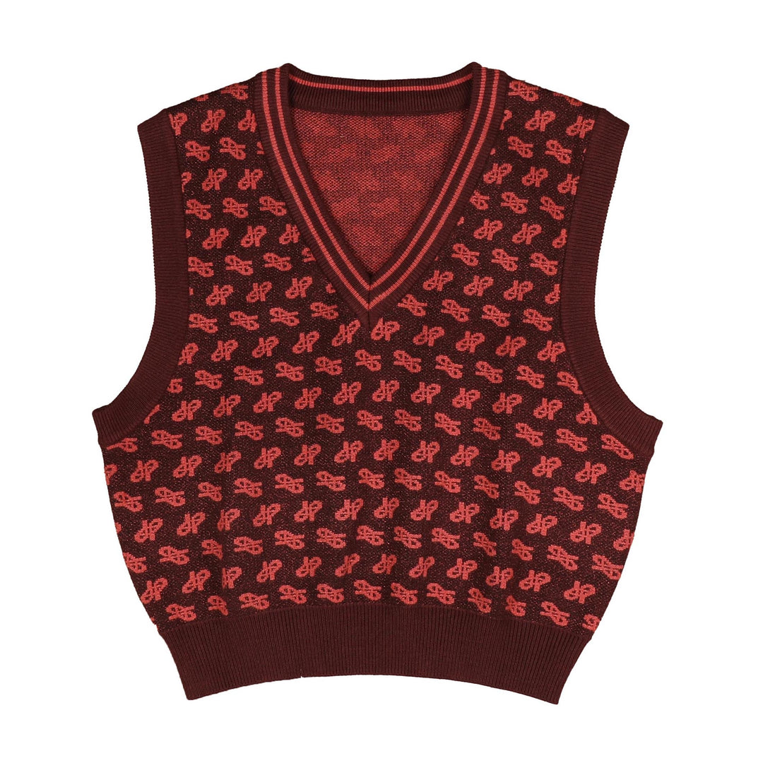 HKN040 H INTARSIA VEST - BURGUNDY