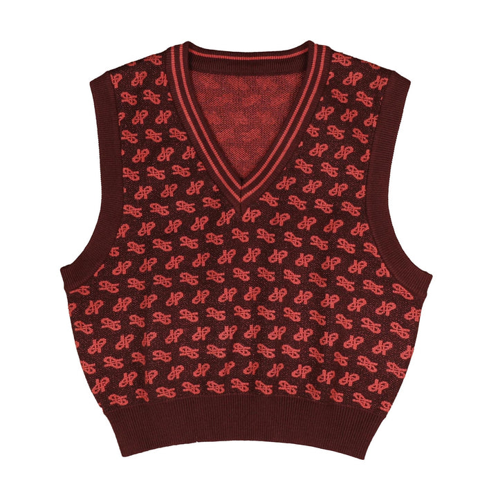 HKN040 H INTARSIA VEST - BURGUNDY
