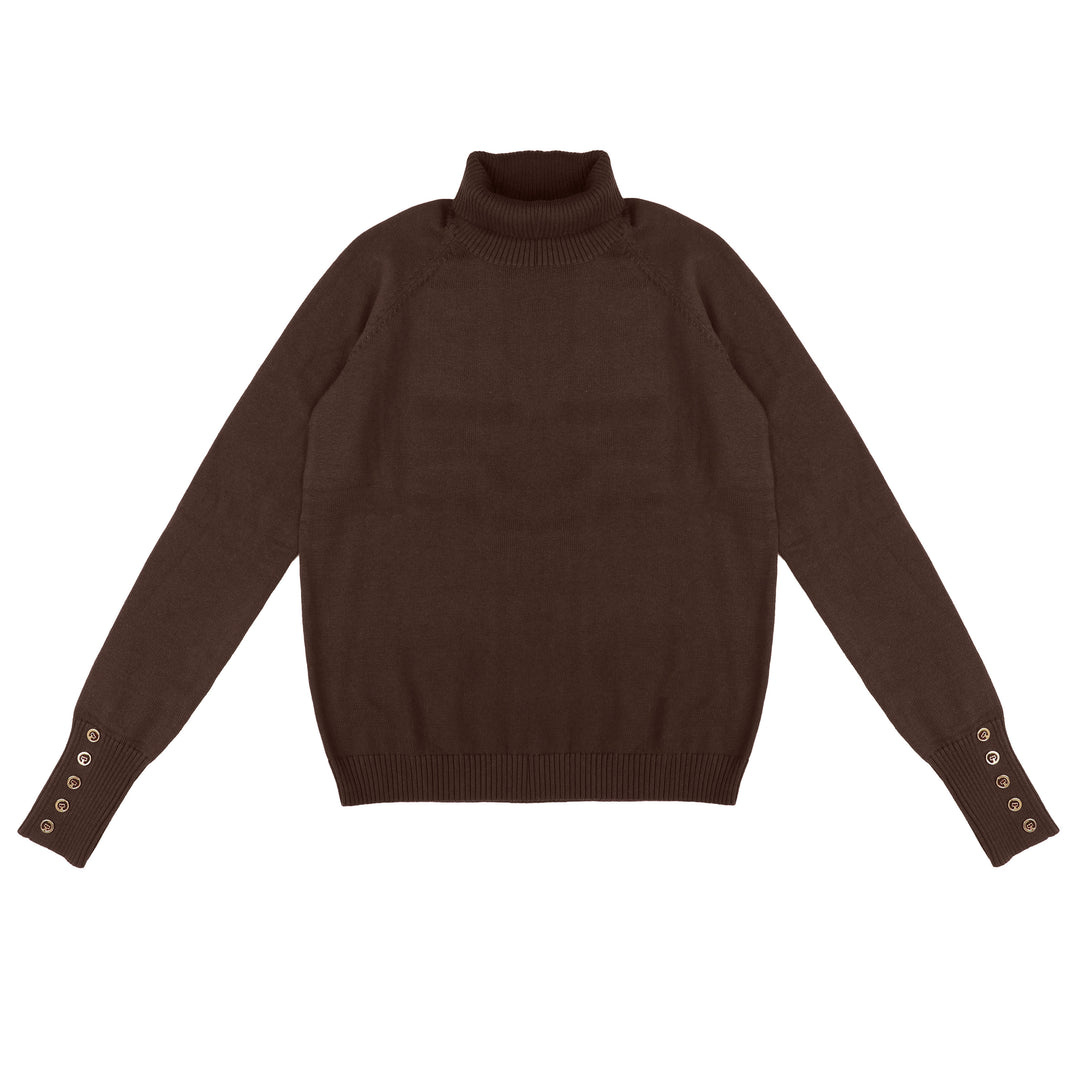 HKN048 TURTLRNECK WITH SLEEVE BUTTONS - BROWN