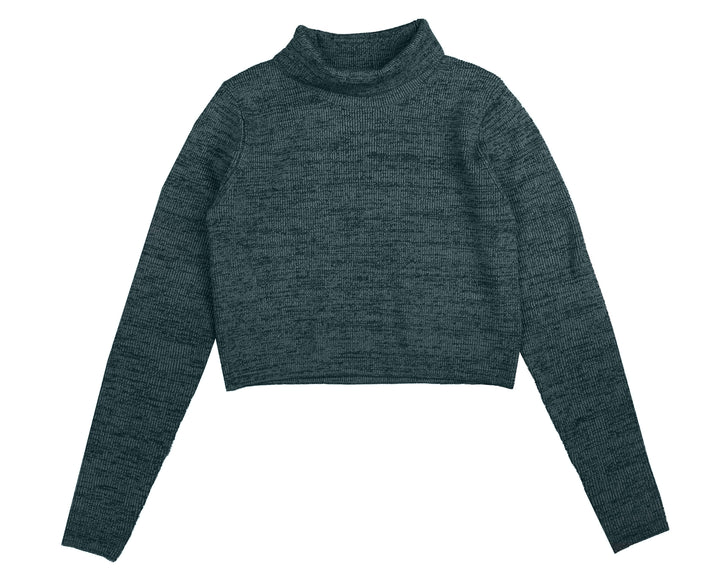 HKN556-CROP MARLED KNIT TURTLENECK-Teal