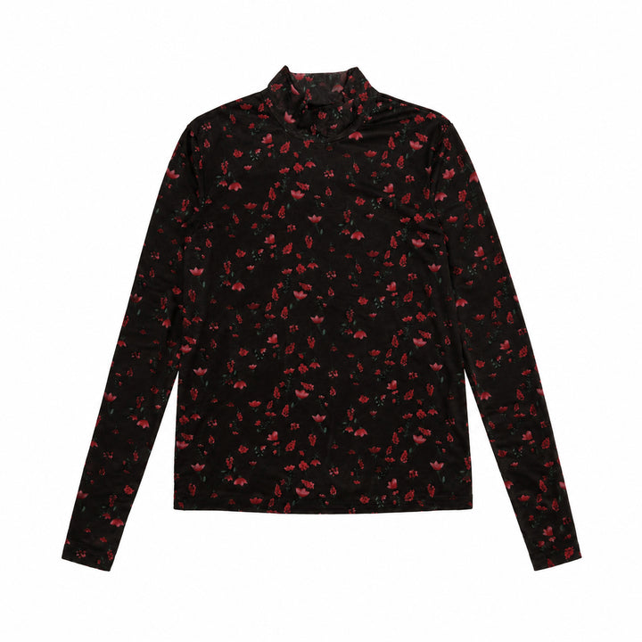 HSH057 PRINTED MESH MOCKNECK TOP - SMALL FLORAL