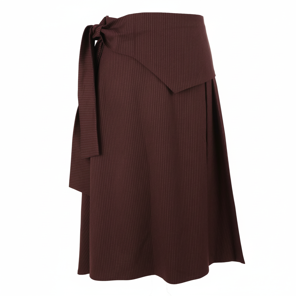 HSK016 PINSTRIPE SKIRT WITH OVERSIZED BOW BELT - PLUM