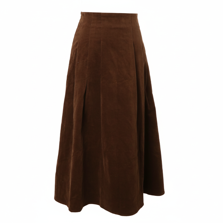 HSK018 CORD PLEAT SKIRT - BROWN