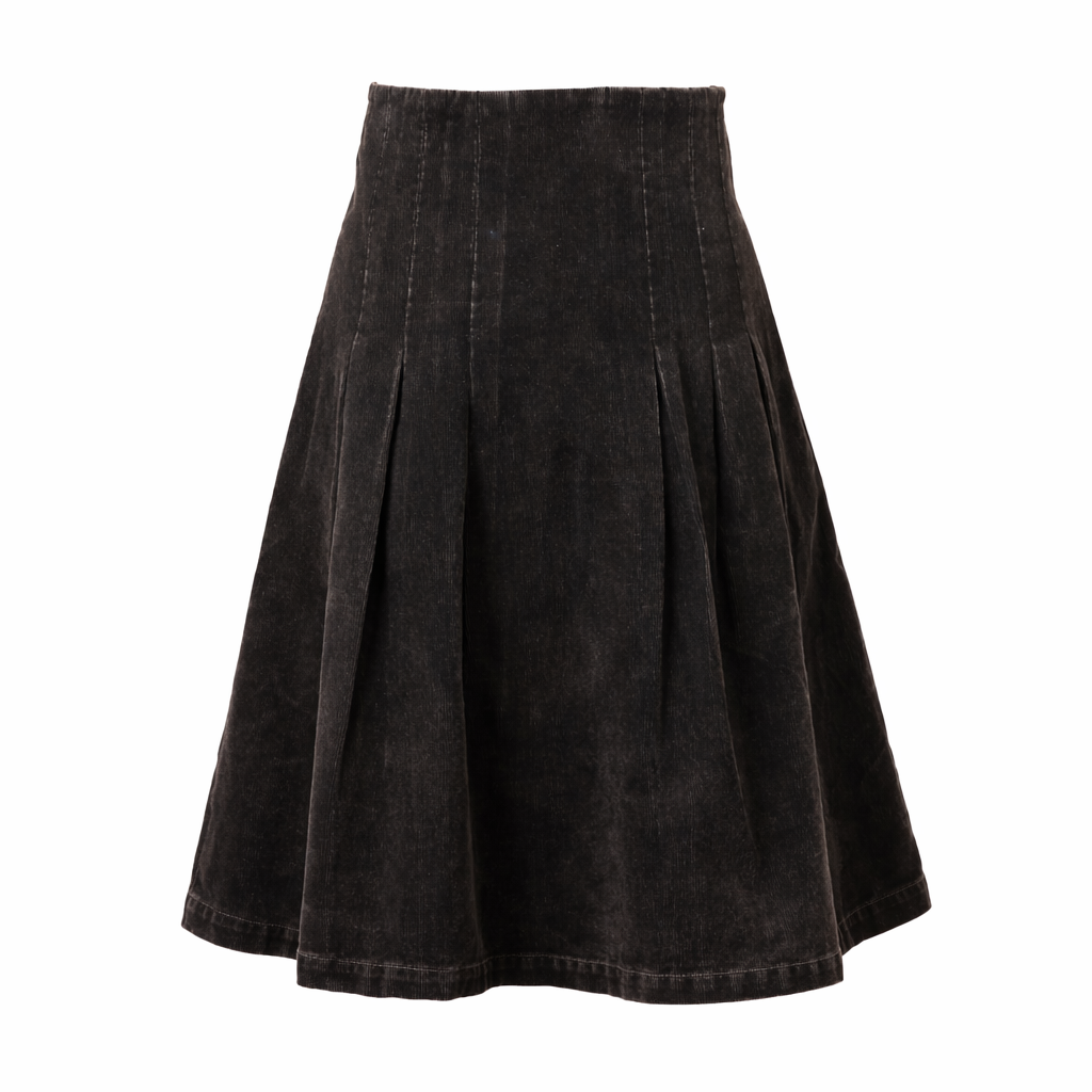 HSK069 CORD PLEAT SKIRT SHORT - GREY