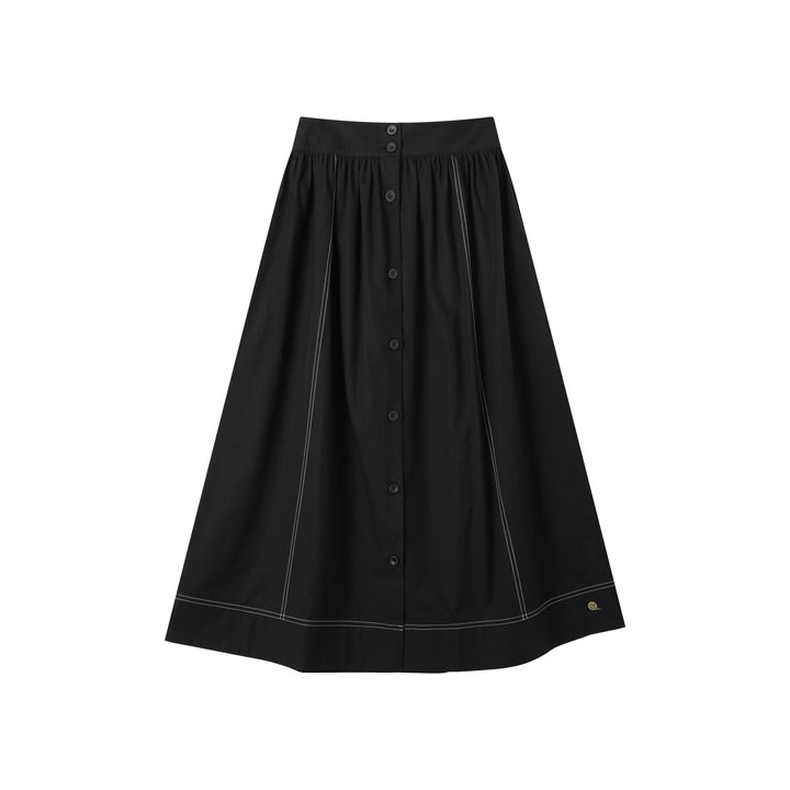 INTARSIA CIRCLE SKIRT WITH CENTER BUTTONS-BLACK