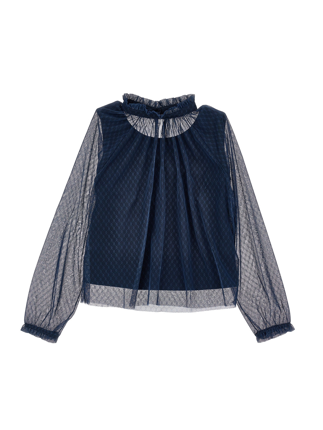 I1F309 6684-LS TULLE BLOUSE-NAVY