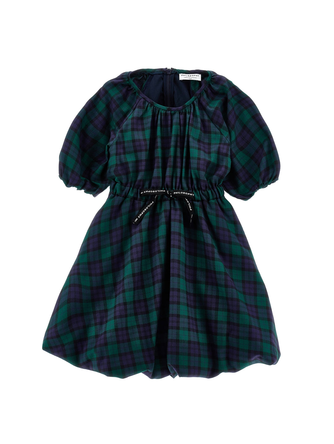 I1F908 6123-BALLOON SLEEVES DRESS-GREEN