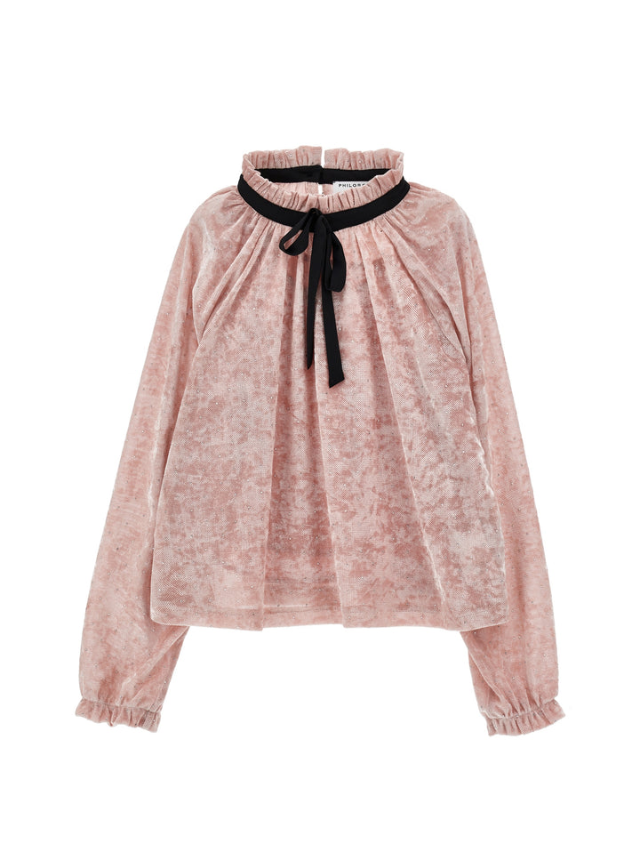 I1H303 ROSA ANTICO VELVET LS TOP WITH ALLOVER STRASS