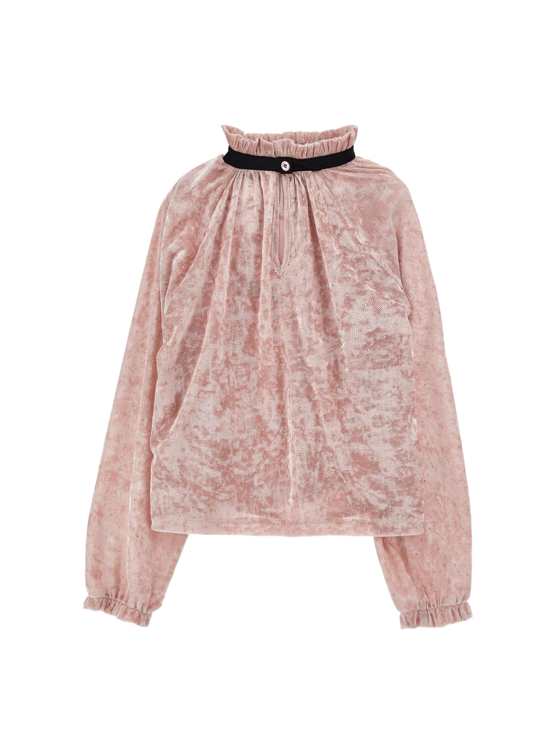 I1H303 ROSA ANTICO VELVET LS TOP WITH ALLOVER STRASS
