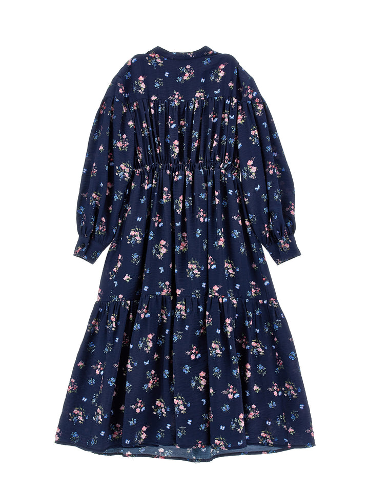 I1H906 BLU NAVY LS LONG FLORAL DRESS
