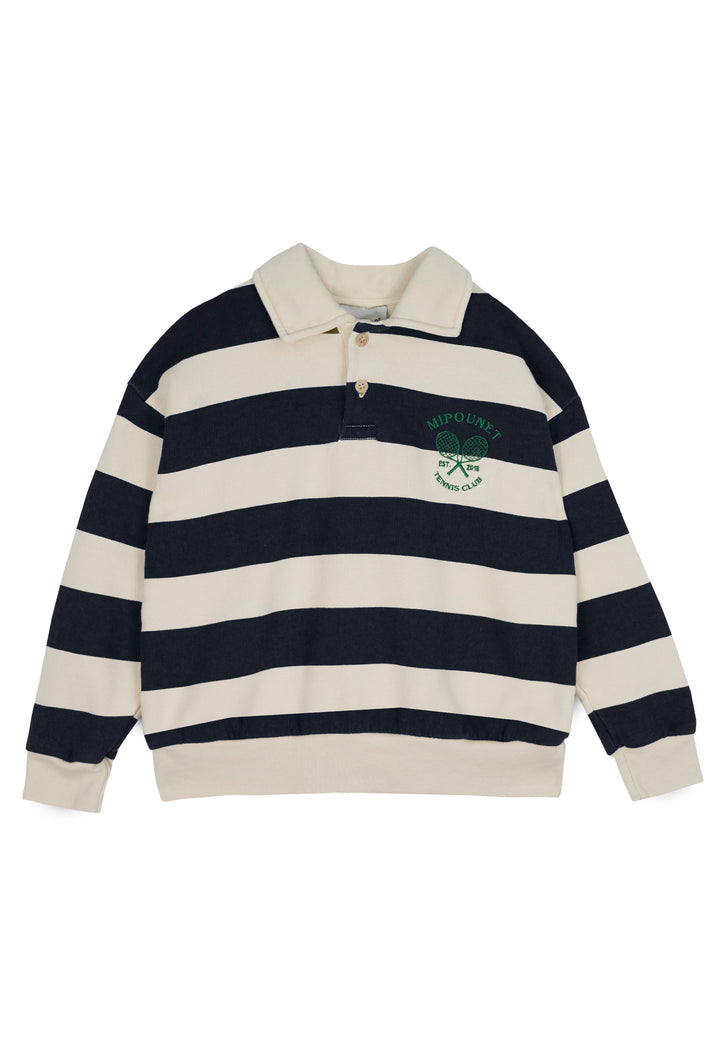 WHOOPI POLO SWEATSHIRT LIMITED - ORGANIC COTTON FLECCE (ECRU / BLUE)