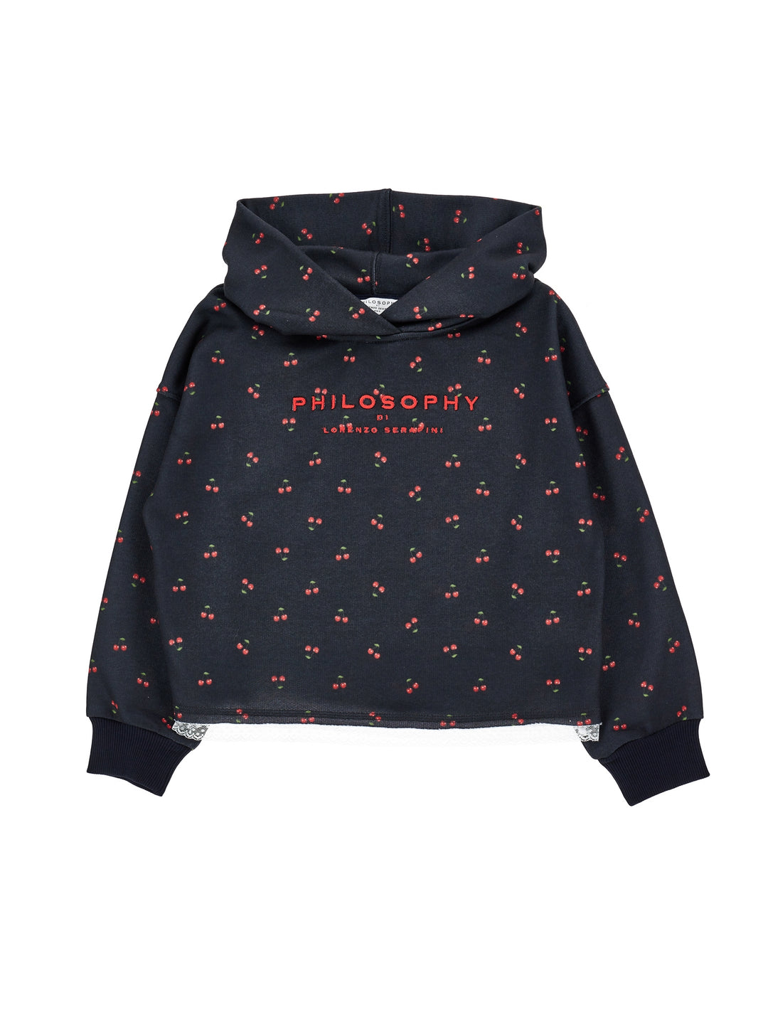 I9F600 6046-LS ALL OVER CHERRY PRINT HOODIE-BLACK