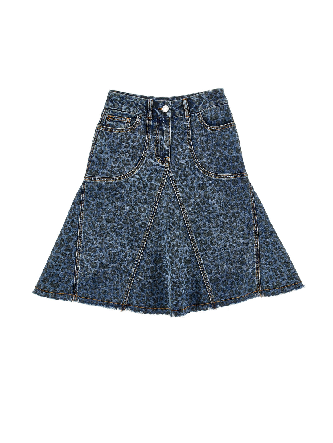 I9H702 DENIM ST. MACULATO LEOPARD PRINT DENIM SKIRT