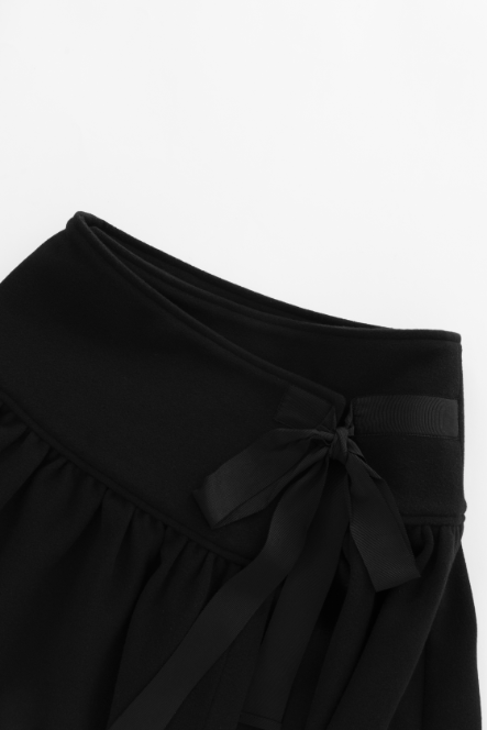 WRAP SKIRT WITH BOW-BLACK