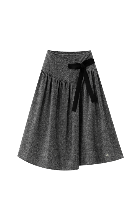 WRAP SKIRT WITH BOW-GREY