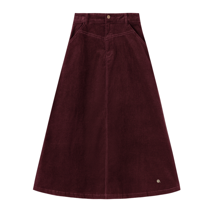 INTARSIA-CODUROY MIDI SKIRT-BURGUNDY
