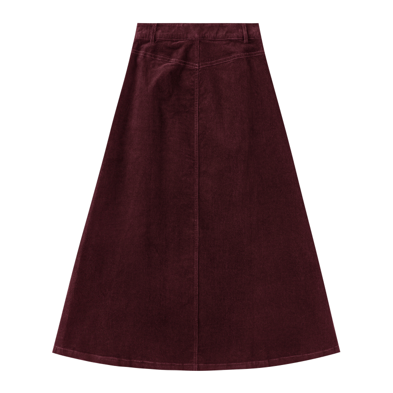 INTARSIA-CODUROY MIDI SKIRT-BURGUNDY