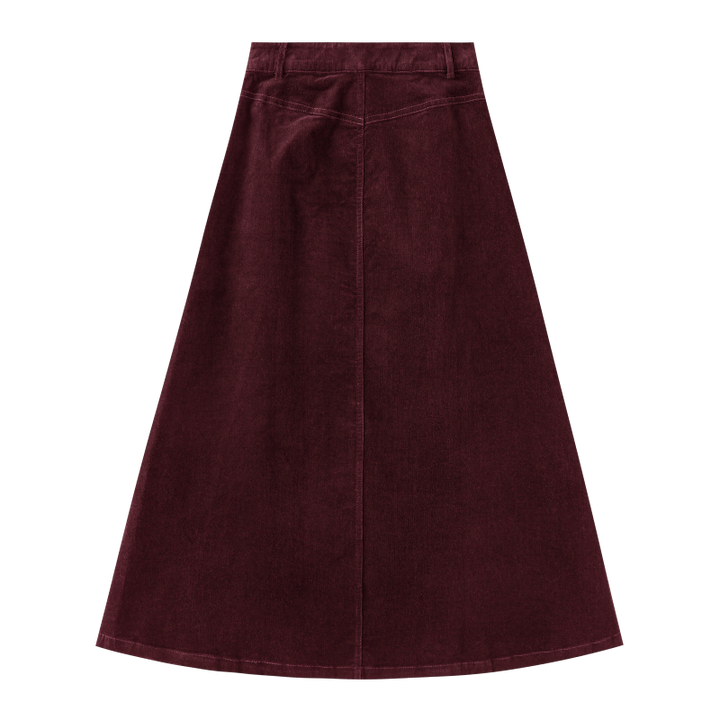 INTARSIA-CODUROY MIDI SKIRT-BURGUNDY
