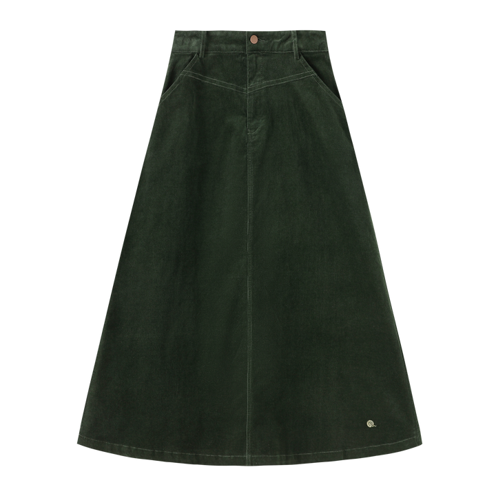 INTARSIA-CODUROY MIDI SKIRT-GREEN