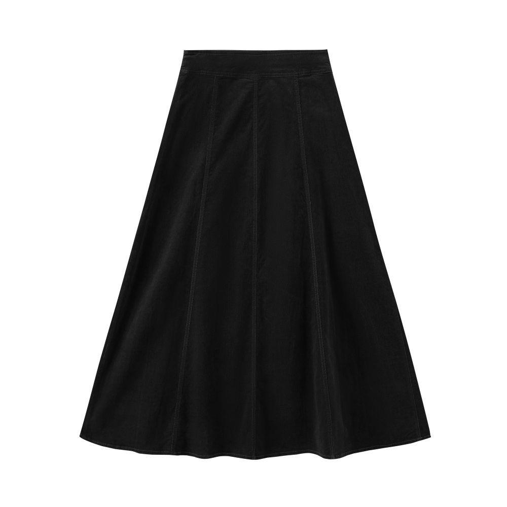 INTARSIA CORDUROY PANELLED SKIRT-BLACK