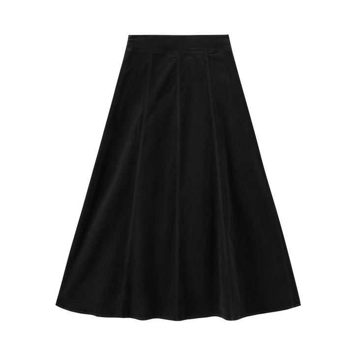 INTARSIA CORDUROY PANELLED SKIRT-BLACK