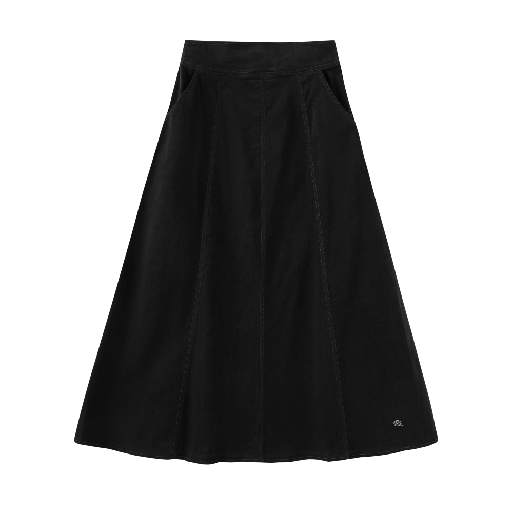 INTARSIA CORDUROY PANELLED SKIRT-BLACK