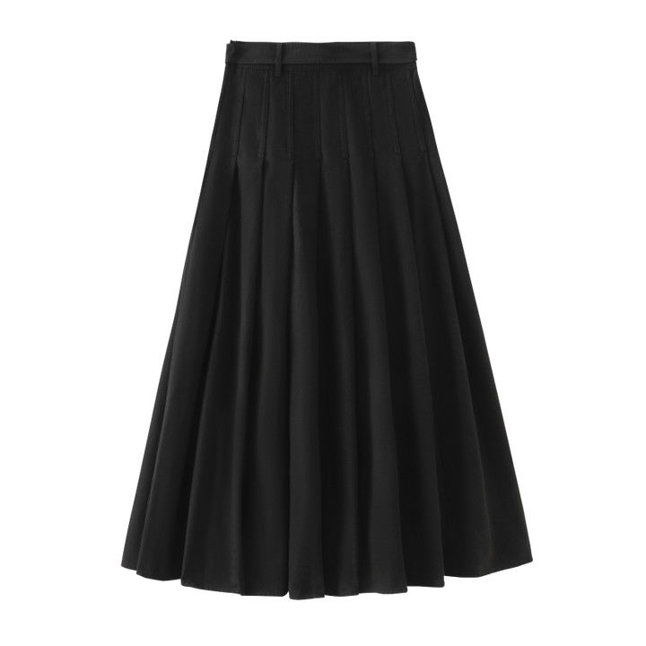 INTARSIA-PLEATED SKRIT WITH BELT-BLACK