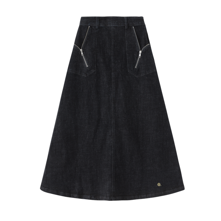 INTARSIA-ZIPPER SKIRT-NAVY DENIM