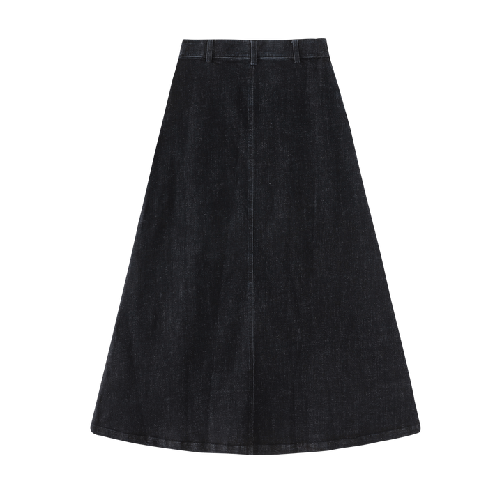 INTARSIA-ZIPPER SKIRT-NAVY DENIM