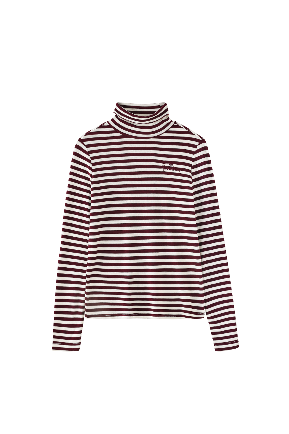 INTARSIA-STRIPED TURTLENECK WITH EMBROIDERY-BURGUNDY