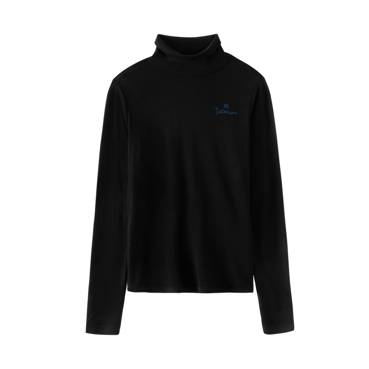 INTARSIA-TURTLENECK WITH EMBROIDERY-BLACK
