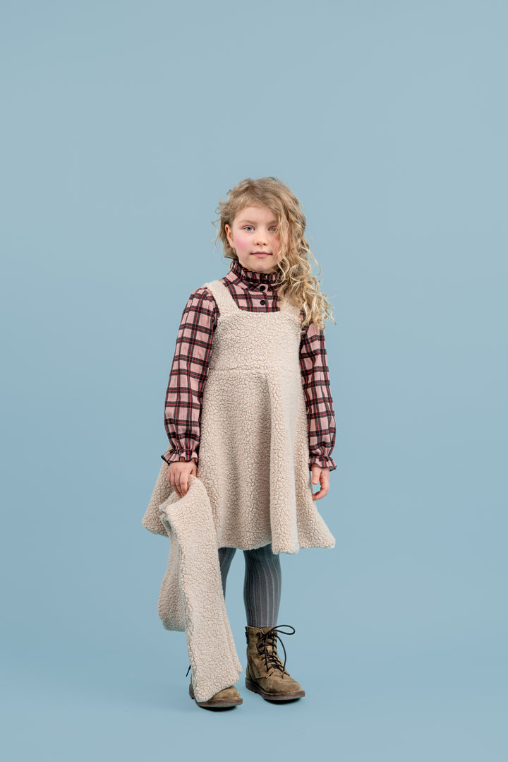 Iris Cotton Blouse With Ruffled Stand-up Collar - Pink Cheks