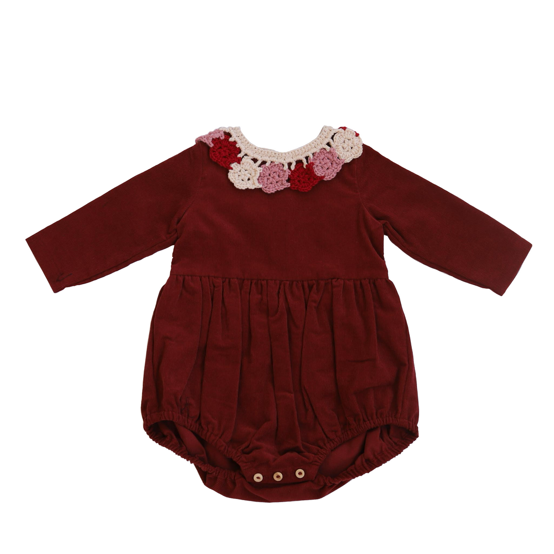 CORDELIA ROMPER-Biking Red/Flower Collar