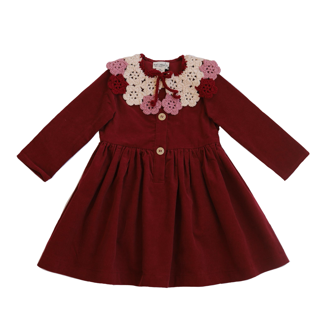 EVELYN DRESS-Biking Red/Flower Collar