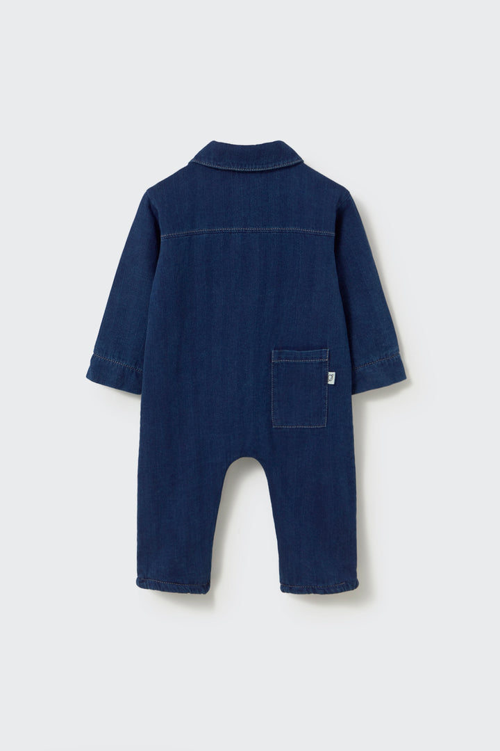 IRAI288W6 HERRINGBONE TWILL DENIM BABY JUMPSUIT - NAVY