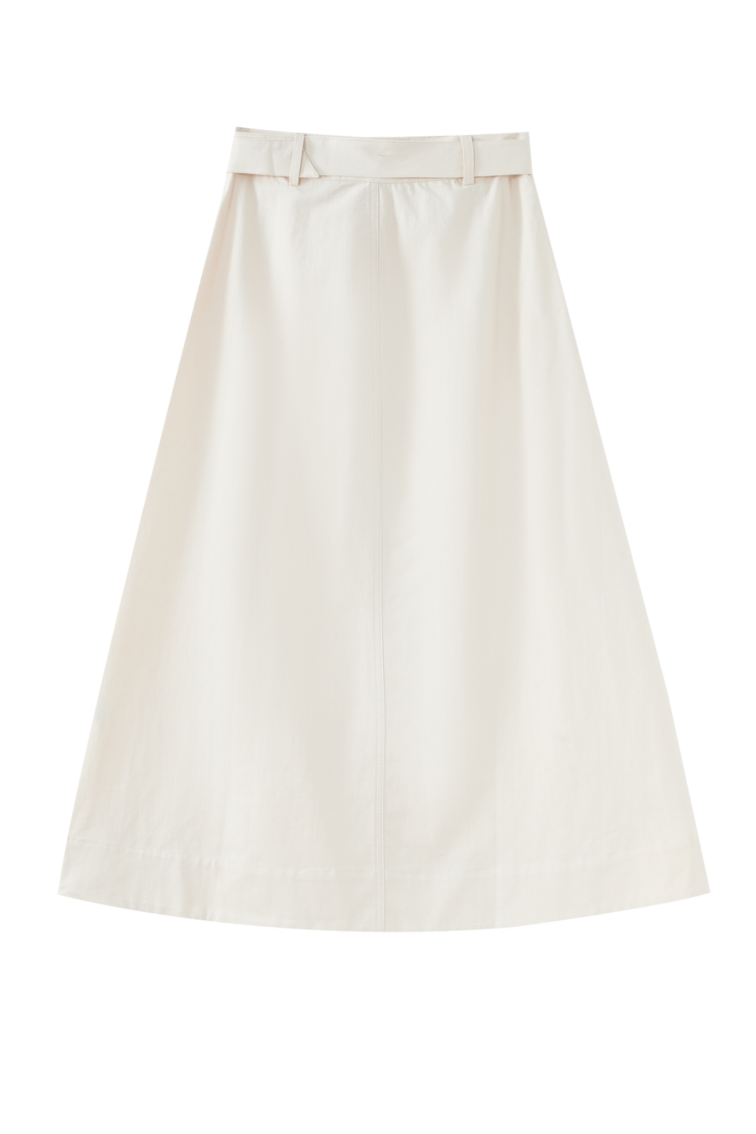 MIDI SKIRT WITH BUCKLE BELT-BEIGE