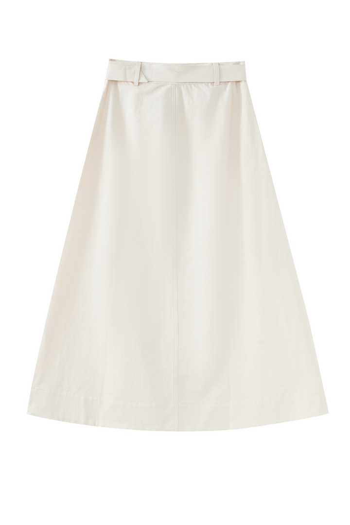 MIDI SKIRT WITH BUCKLE BELT-BEIGE