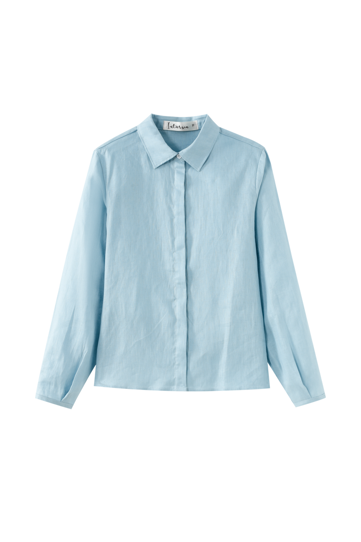 LINEN COLLARED BLOUSE-BLUE