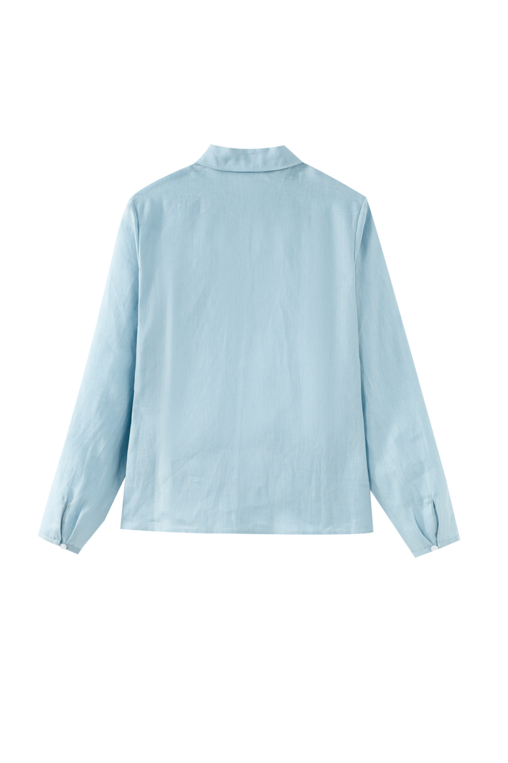 LINEN COLLARED BLOUSE-BLUE