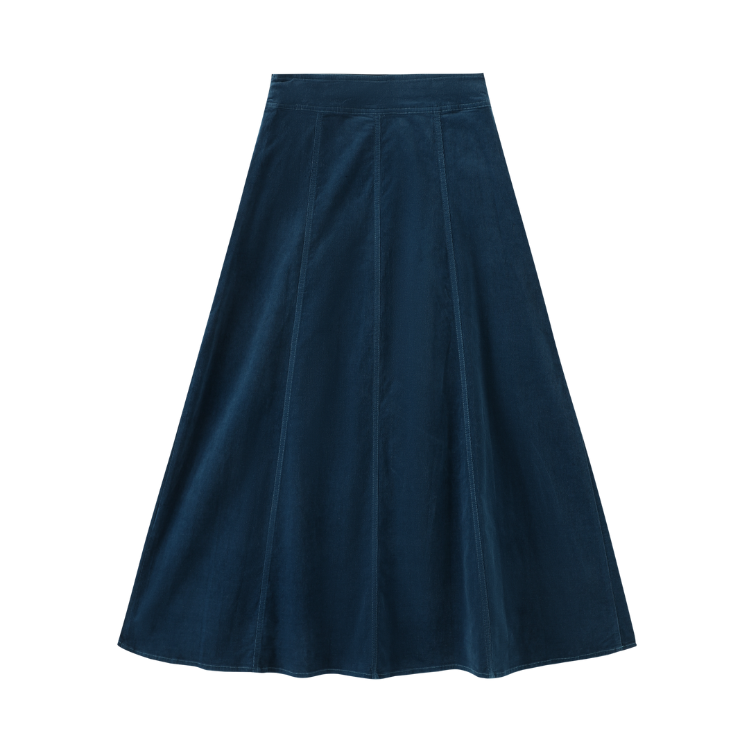 INTARSIA-CORDUROY PANELLED SKIRT-ROYAL BLUE