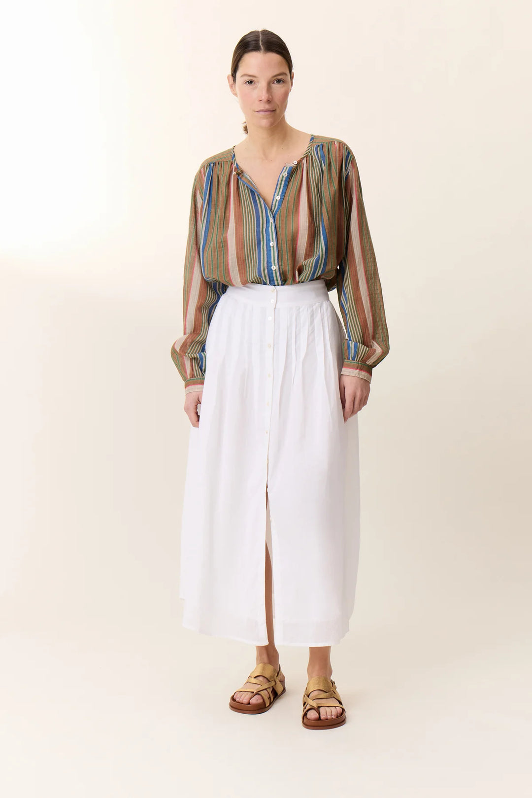 Joni TC160 Pleat-White Long skirt