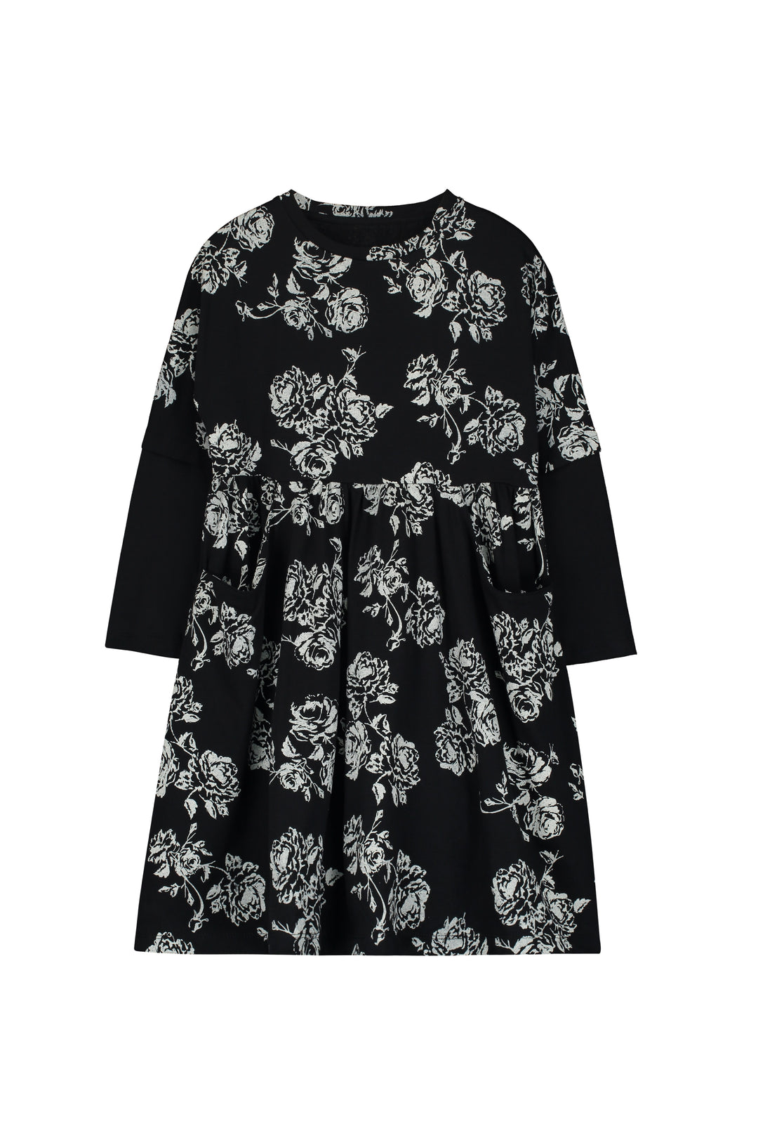 Soft Flower Dress-Black and cream