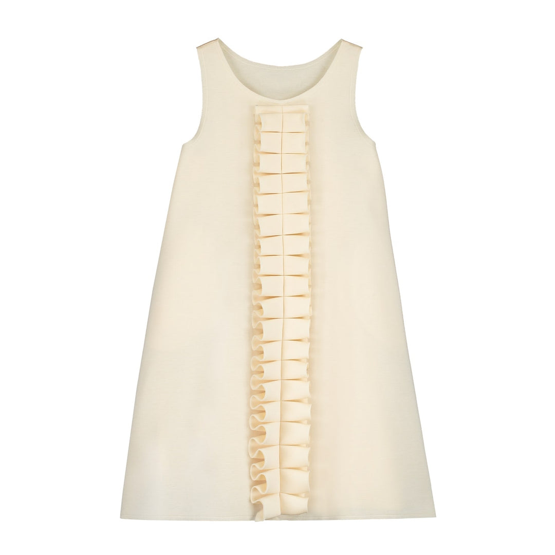 Neoprene Ruffle Dress-Cream