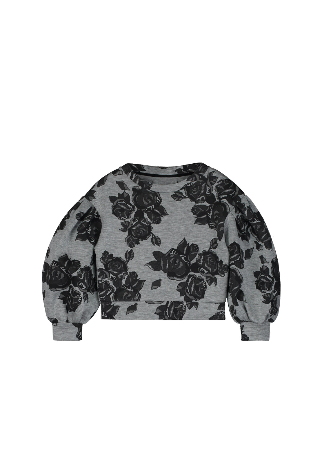 Black Flower Neoprene Sweatshirt-Grey Melange & Black