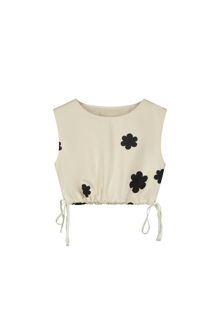CANVAS CORAL REEF CROP TOP-Black Flower Print
