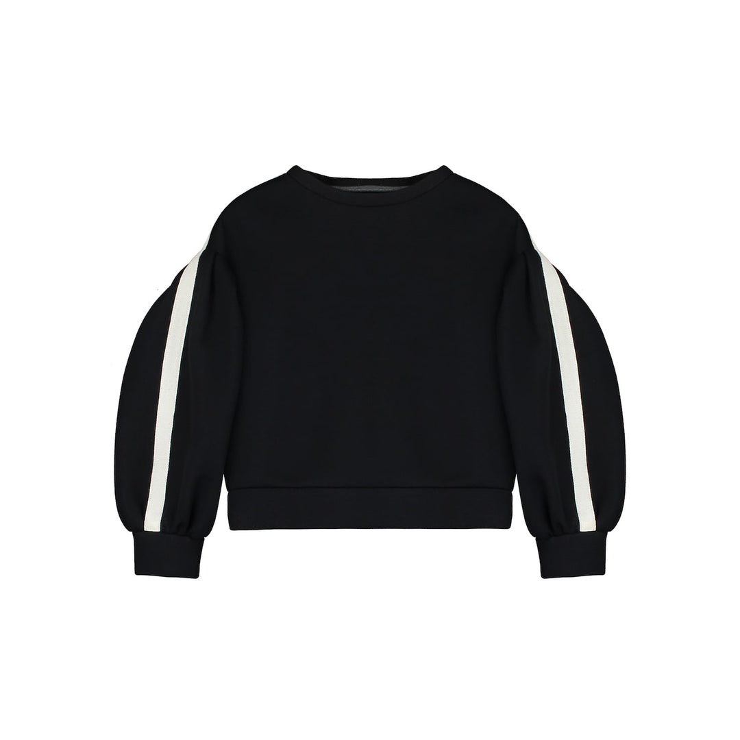 Neoprene Striped Balloon Sweatshirt-Black