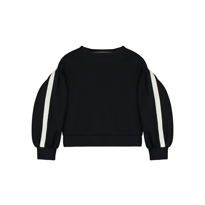 Neoprene Striped Balloon Sweatshirt-Black