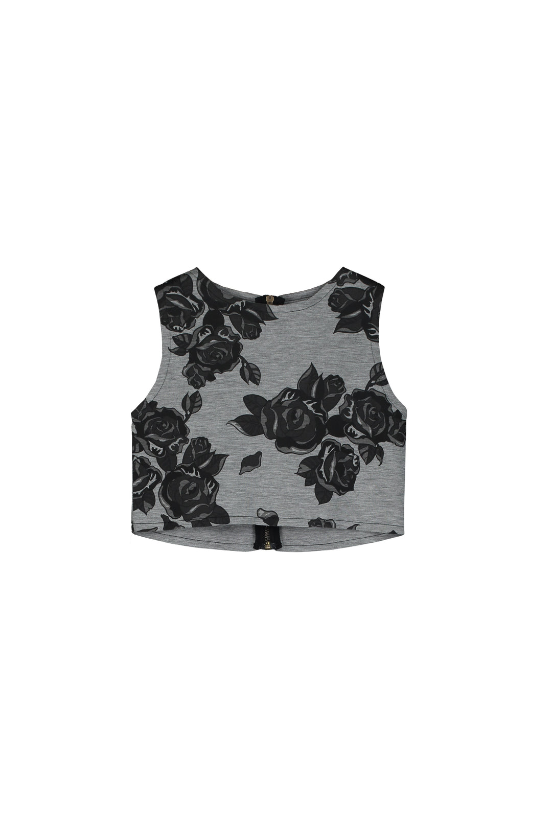 Black Flower Neoprene Top-Grey Melange & Black